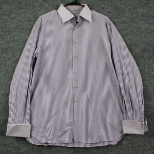 Stefano Ricci Shirt Mens 17 Purple Stripe French Cuff Office Business Luxury
